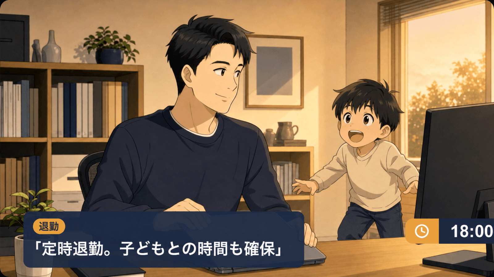 定時退勤で子どもとの時間も確保できる働き方のイメージ